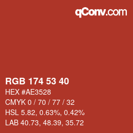 颜色代码: RGB 174 53 40 | qconv.com