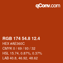 カラーコード: RGB 174 54.8 12.4 | qconv.com