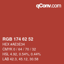 Color code: RGB 174 62 52 | qconv.com