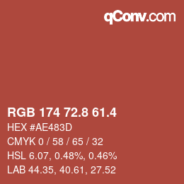 カラーコード: RGB 174 72.8 61.4 | qconv.com