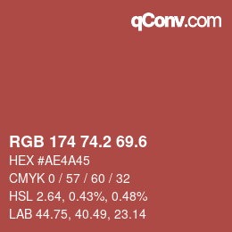 カラーコード: RGB 174 74.2 69.6 | qconv.com