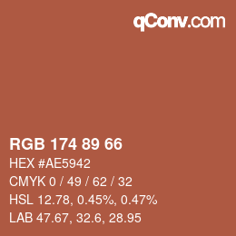 颜色代码: RGB 174 89 66 | qconv.com