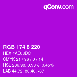 Color code: RGB 174 8 220 | qconv.com