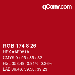 カラーコード: RGB 174 8 26 | qconv.com