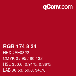 カラーコード: RGB 174 8 34 | qconv.com