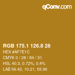 Color code: RGB 175.1 126.8 28 | qconv.com