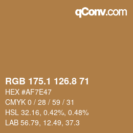 Color code: RGB 175.1 126.8 71 | qconv.com