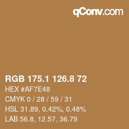 Color code: RGB 175.1 126.8 72 | qconv.com