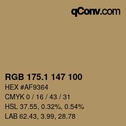 Color code: RGB 175.1 147 100 | qconv.com