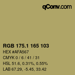 カラーコード: RGB 175.1 165 103 | qconv.com