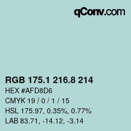 Color code: RGB 175.1 216.8 214 | qconv.com