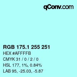 カラーコード: RGB 175.1 255 251 | qconv.com
