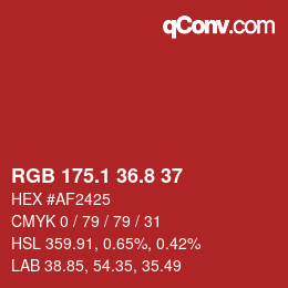 カラーコード: RGB 175.1 36.8 37 | qconv.com