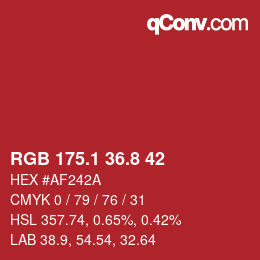 カラーコード: RGB 175.1 36.8 42 | qconv.com