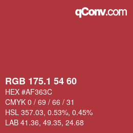 カラーコード: RGB 175.1 54 60 | qconv.com