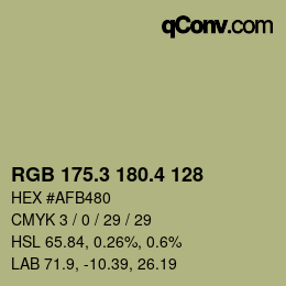 カラーコード: RGB 175.3 180.4 128 | qconv.com