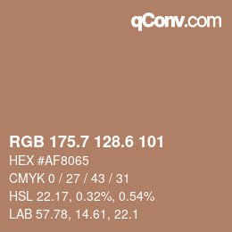 カラーコード: RGB 175.7 128.6 101 | qconv.com