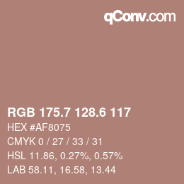 カラーコード: RGB 175.7 128.6 117 | qconv.com