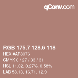 カラーコード: RGB 175.7 128.6 118 | qconv.com