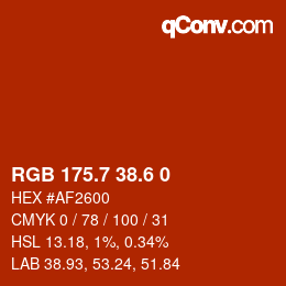 カラーコード: RGB 175.7 38.6 0 | qconv.com