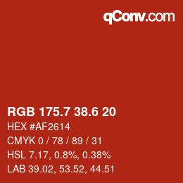 カラーコード: RGB 175.7 38.6 20 | qconv.com
