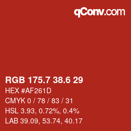 カラーコード: RGB 175.7 38.6 29 | qconv.com