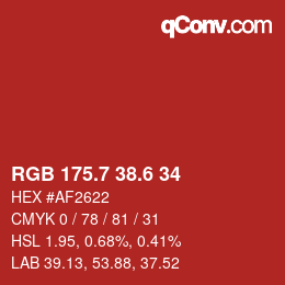 カラーコード: RGB 175.7 38.6 34 | qconv.com