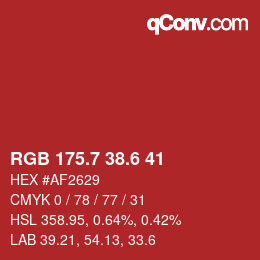 カラーコード: RGB 175.7 38.6 41 | qconv.com