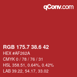 カラーコード: RGB 175.7 38.6 42 | qconv.com