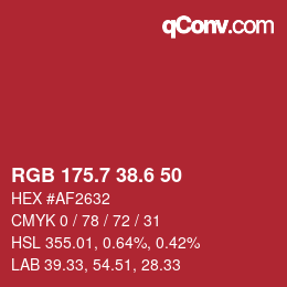 カラーコード: RGB 175.7 38.6 50 | qconv.com