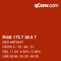 カラーコード: RGB 175.7 38.6 7 | qconv.com