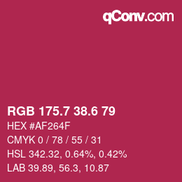 カラーコード: RGB 175.7 38.6 79 | qconv.com