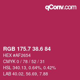 カラーコード: RGB 175.7 38.6 84 | qconv.com