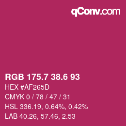 カラーコード: RGB 175.7 38.6 93 | qconv.com