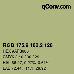Color code: RGB 175.9 182.2 128 | qconv.com