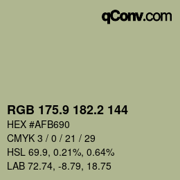 Color code: RGB 175.9 182.2 144 | qconv.com