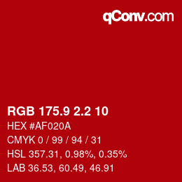 カラーコード: RGB 175.9 2.2 10 | qconv.com