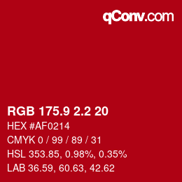 カラーコード: RGB 175.9 2.2 20 | qconv.com