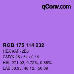 Color code: RGB 175 114 232 | qconv.com