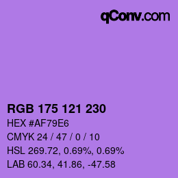 Color code: RGB 175 121 230 | qconv.com
