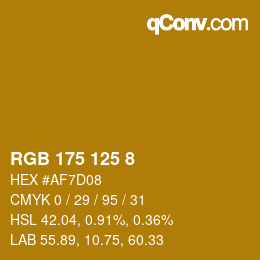 Color code: RGB 175 125 8 | qconv.com
