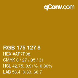 Color code: RGB 175 127 8 | qconv.com
