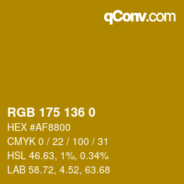 Color code: RGB 175 136 0 | qconv.com