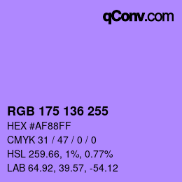 Color code: RGB 175 136 255 | qconv.com