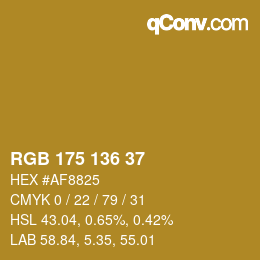 Color code: RGB 175 136 37 | qconv.com