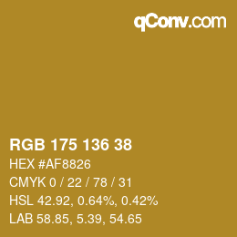 Color code: RGB 175 136 38 | qconv.com