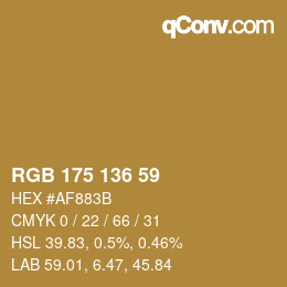 Color code: RGB 175 136 59 | qconv.com