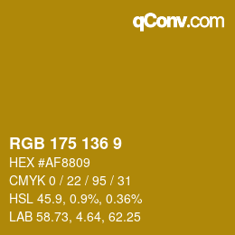 Color code: RGB 175 136 9 | qconv.com