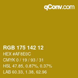 Color code: RGB 175 142 12 | qconv.com