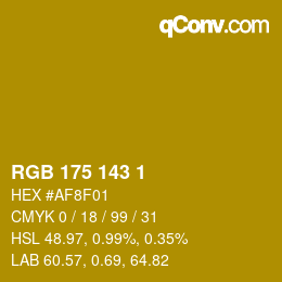 Color code: RGB 175 143 1 | qconv.com